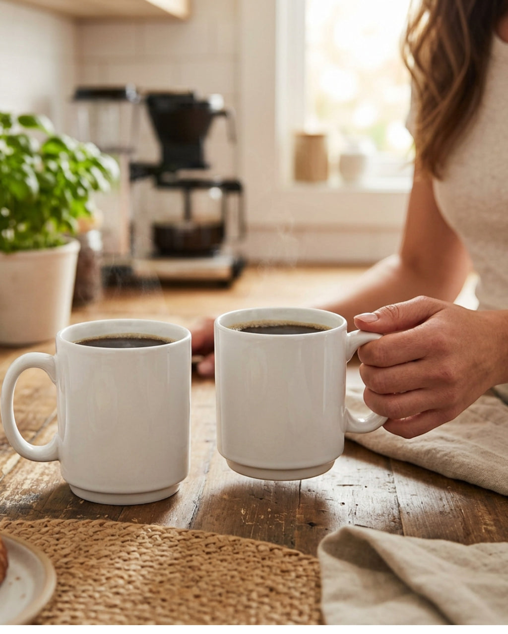Bovr Ceramic Mug Set White 12 oz Pair