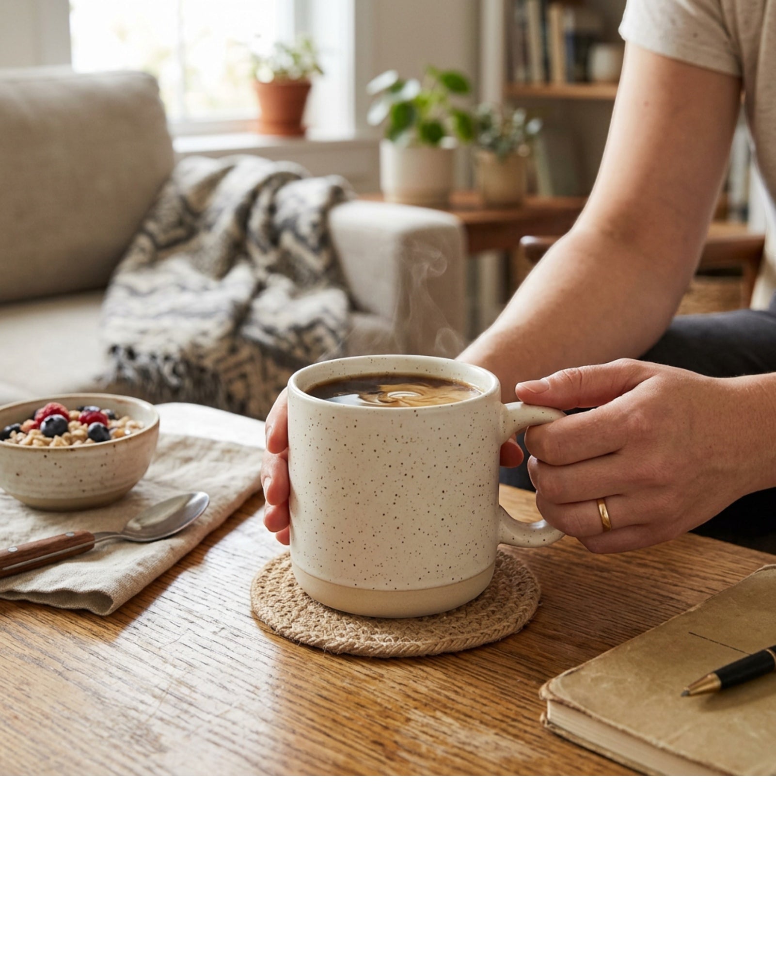 Bovr Speckled Ceramic Coffee Mug Cream 16 oz