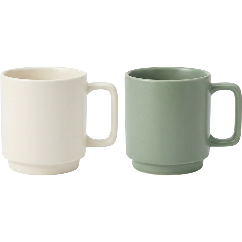 Bovr Stackline Ceramic Coffee Mugs Ivory Sage 11 oz Set of 2 - Product view