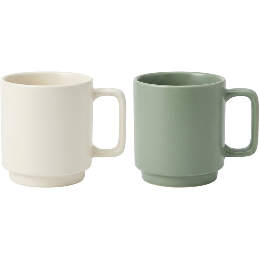 Bovr Stackline Ceramic Coffee Mugs Ivory Sage 11 oz Set of 2