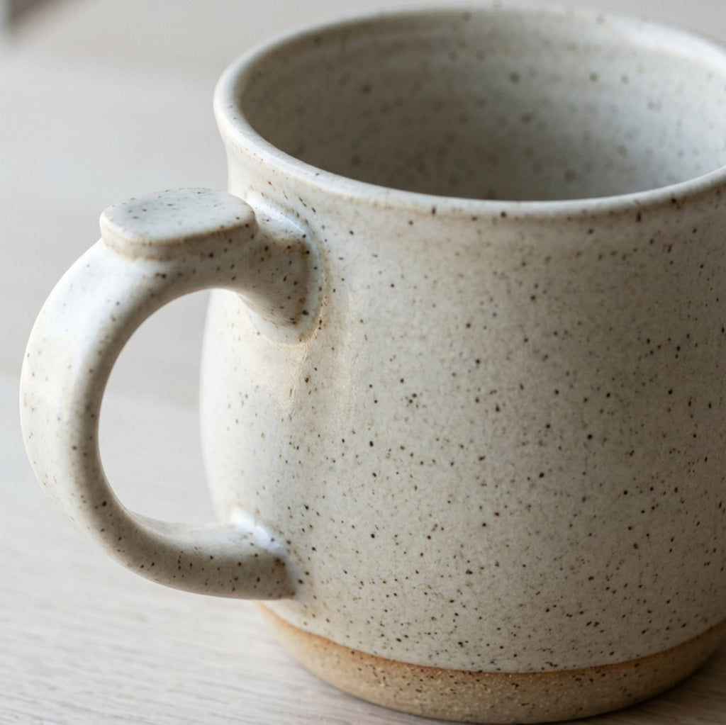 Bovr Thumbrest Speckled Stoneware Coffee Mug Oatmeal 15 oz - Detail view